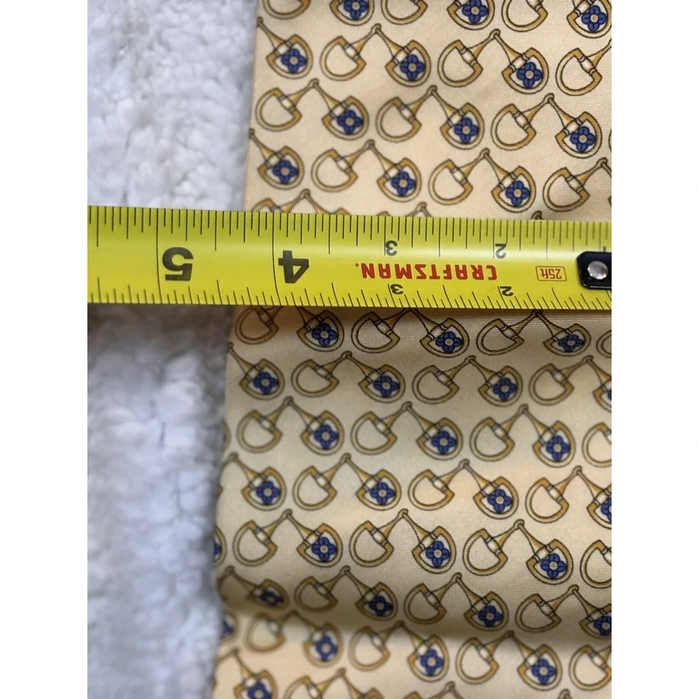 Paolo Gucci Silk Tie Mens OS Yellow Excellent Horsebit Floral Crest Italy